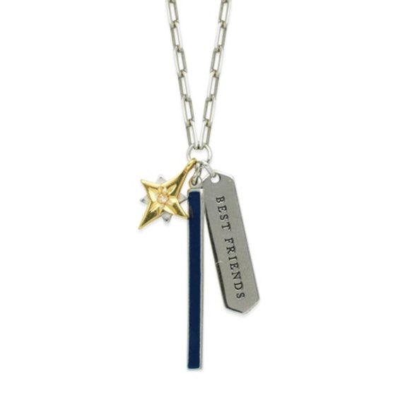 925 Sterling Silver Best Friend Star Bar Necklace
